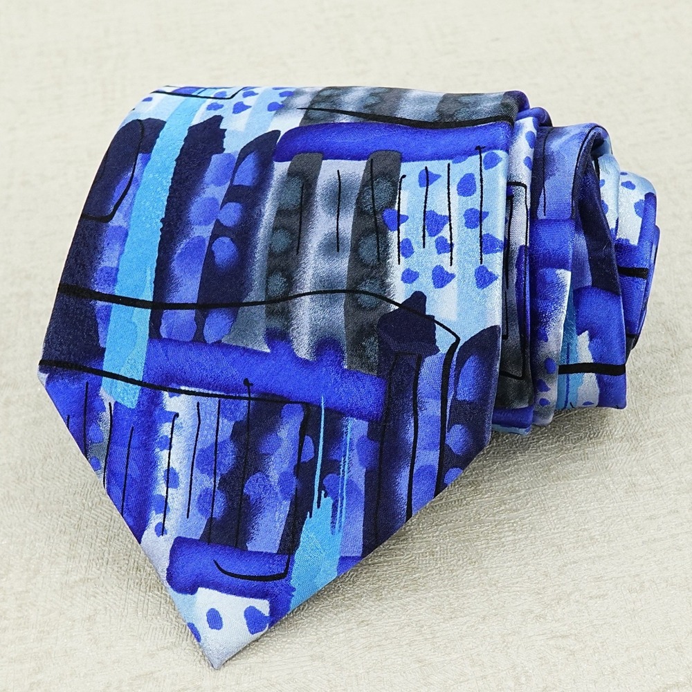 J Garcia New York New York Collection Fifty Seven Silk Blue Tie Abstract